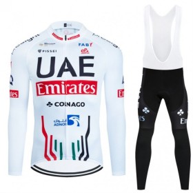 Completo Maglia ML + Pantaloncino con bretelle ML 2024 UAE TEAM EMIRATES Bianco